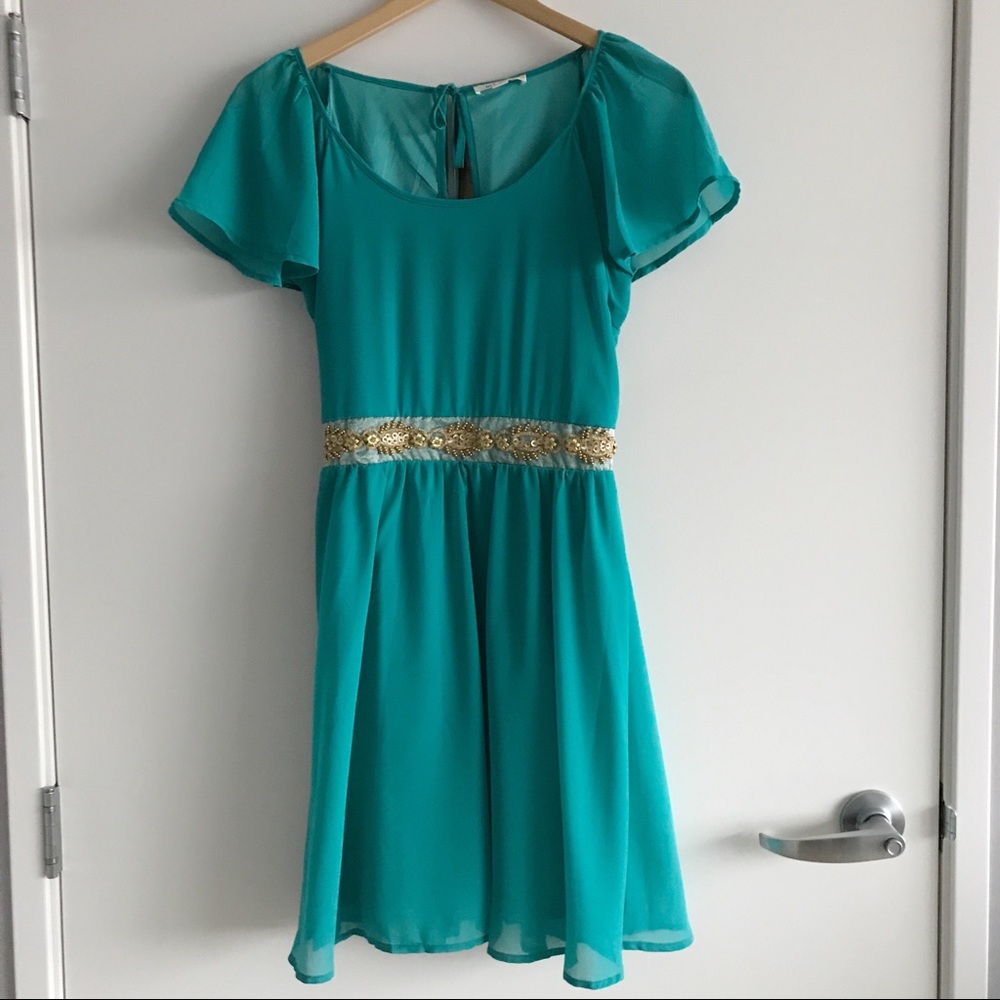 Francesca’s Coll Miami Jade Dress w Gold Beading